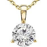 0.5 Carat 14K White Gold Round Diamond 3 Prong Solitaire Pendant Necklace J Color I2 Clarity w/ 18" Silver Chain