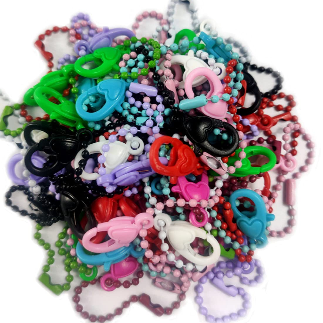50sets Lobster Clip and Ball Bead Chain Metal Hanging Chains with Connectors 2.4mm Ball Chain Keychains Mixed Color