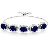 Gem Stone King 5-Stone Tennis Bracelet For Women | 9X7MM Oval Gemstone Birthstone | 925 Sterling Silver | Adjustable Bolo Bracelet For Women | Easy-On Easy-Off