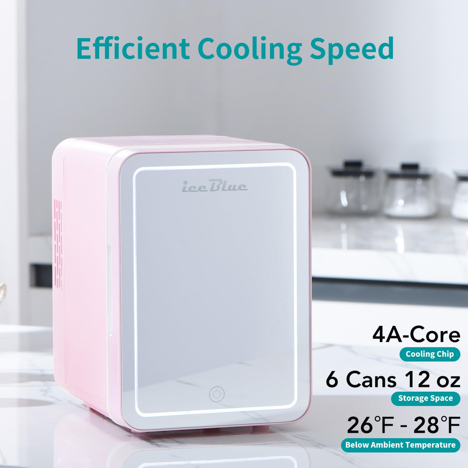 Iceblue Skincare Fridge with Dimmable LED Light Mirror, 4L Compact Makeup Refrigerator for Bedroom, Car, Office & Dorm, Pink Mini Fridge for Beauty Essentials & Beverages(Pink)
