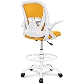 Primy Drafting Chair Tall Office Chair with Flip-up Armrests Executive Ergonomic Computer Standing Desk Chair with Lumbar Support and Adjustable Footrest Ring (Mustard)