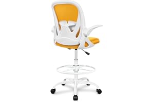 Primy Drafting Chair Tall Office Chair with Flip-up Armrests Executive Ergonomic Computer Standing Desk Chair with Lumbar Support and Adjustable Footrest Ring（Mustard）