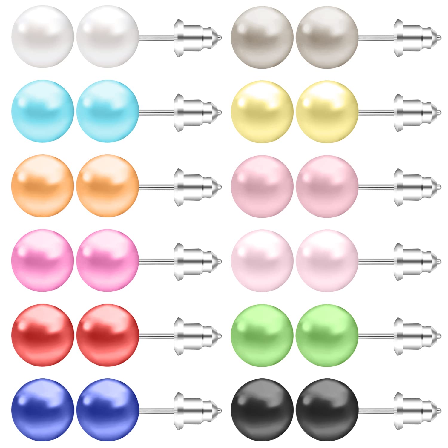 AoedeJ Colorful Pearl Stud Earrings Small Pearl Earrings Set Stainless Steel Pearl Earrings Studs For Women s (6mm)