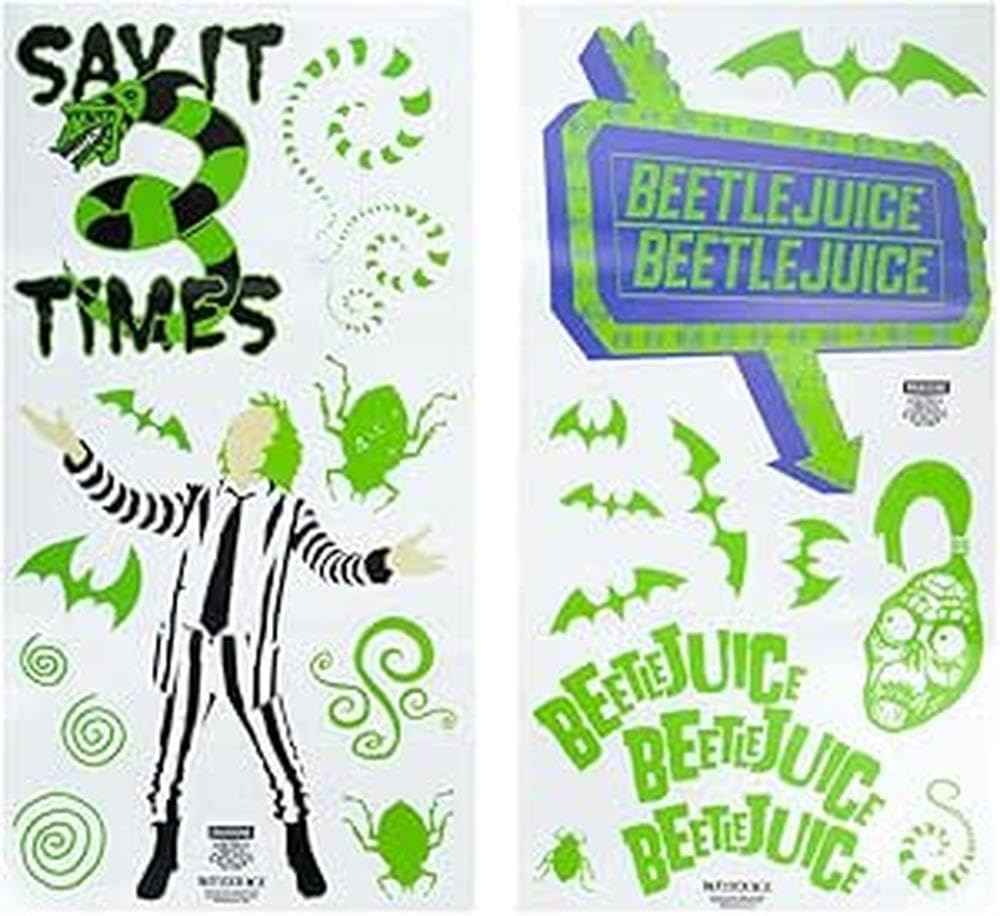 Beetlejuice Wall Decals - Officially Licensed Merchandise, 50 Stickers inc 20 Glow in the Dark Stickers, Retro Spooky Home Decor for Horror Fans, Gothic Bedroom Decor | Paladone