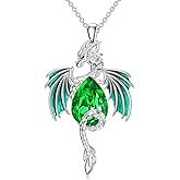 MBSUUH Dragon Necklace for Men Sterling Silver Birthstone Wyvern Necklace Embllished with Teardrop Shaped Crystal Jewelry for Women