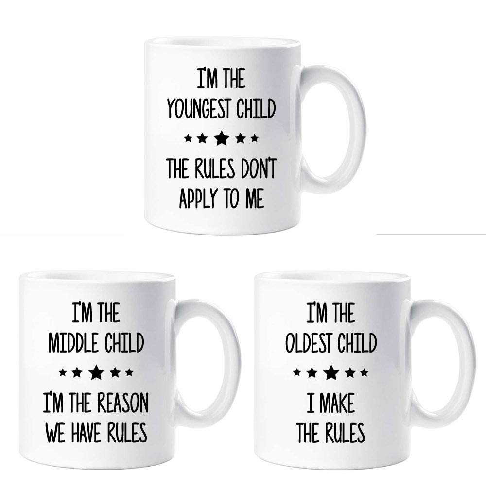 60 Second Makeover Limited Rules Mug Set I'm The Youngest I'm in The Middle I'm The Oldest Sibling Rivalry Present Mugs