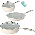 5PC Induction Cookware Set with Tempered Glass Lids, Ultra Nonstick Pots and Pans Set with Stainless Steel Handle, Oven Safe 