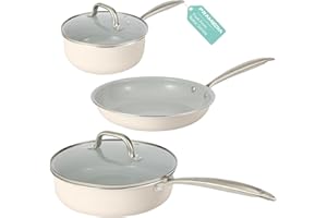 5PC Induction Cookware Set with Tempered Glass Lids, Ultra Nonstick Pots and Pans Set with Stainless Steel Handle, Oven Safe 