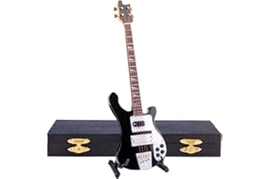 Dselvgvu Wooden Miniature Electric Bass Guitar with Stand and Case Mini Musical Instrument Electric Bass Guitar Replica Collectible Figurines Model Home Decoration Birthday Gifts (7.87"x2.36"x0.35")