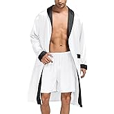 SWOMOG Men's Satin Robe with Shorts Set Silky Kimono Bathrobe Lightweight Soft Sleepwear