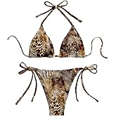 RoseSeek Women's Leopard Triangle String Bikini 2 Piece Cheetah High Cut Thong Cheeky Bathing Suits Beachwear