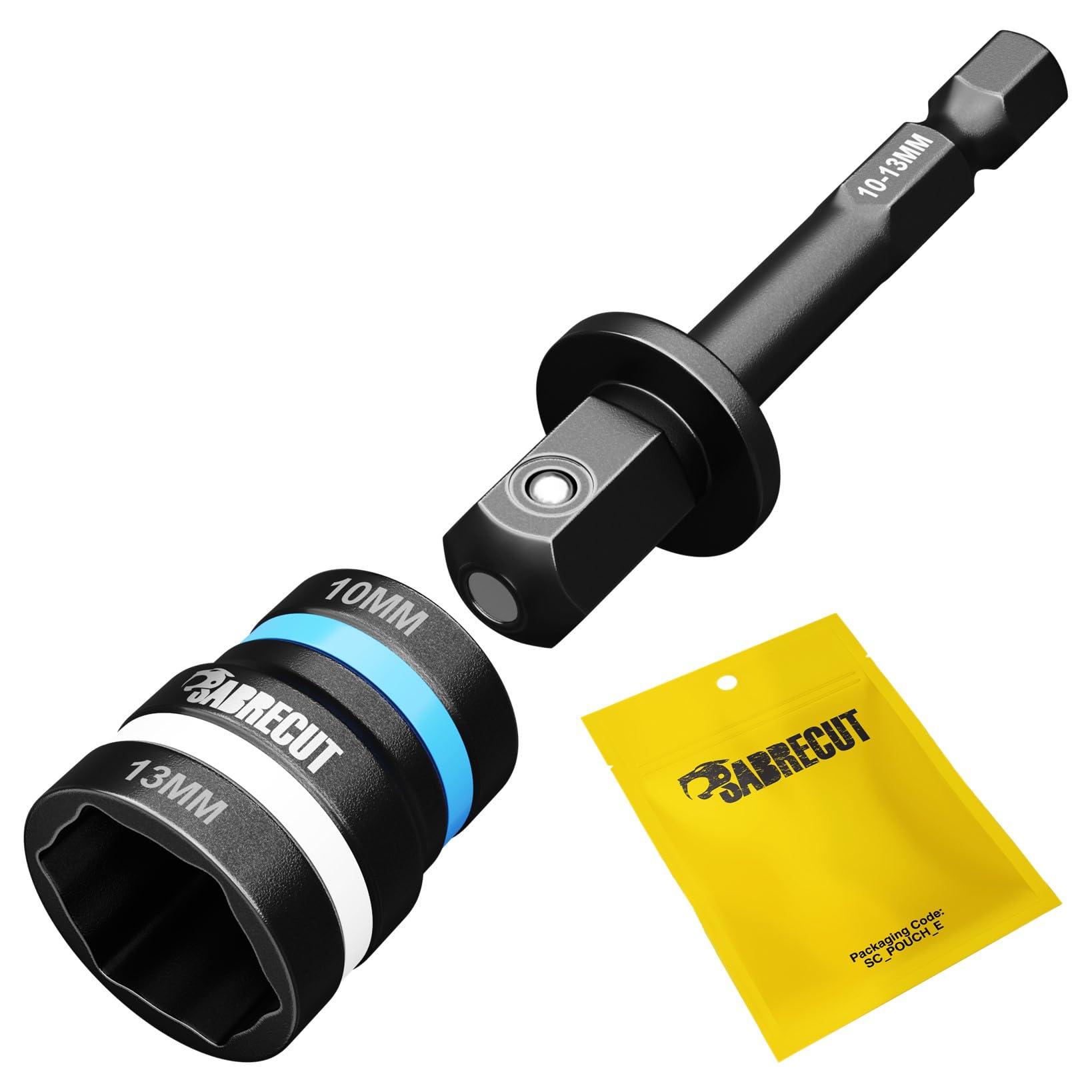 1 x SabreCut SCDIN10-13 Dual Size 10mm and 13mm Magnetic 62mm Long Reversable 2-in-1 Easy Clean Impact Rated Hex Head Nut Socket Driver for Drills and Impact Drivers