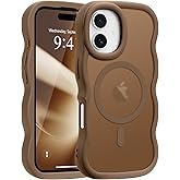 Pepmune for iPhone 16 Case, Curly Wavy Frame Hard Translucent Matte Clear Back Cover for Women Men Compatible with Magsafe TPU Bumper Shockproof Drop Protection Phone Case for iPhone 16, Desert Gold