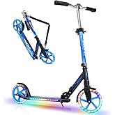 BELEEV V5 Plus Scooters for Kids Ages 6+, Teens with Light-Up Wheels & Deck, 2 Wheel Folding Lightweight Sport Scooter with 4 Adjustable Height, 8-inch Big Wheels, Carry Strap, Max Load 220 lbs