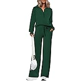 PRETTYGARDEN Women's 2 Piece Outfits Casual Lapel Half Zip Sweatshirts and Wide Leg Pants Tracksuit Sets