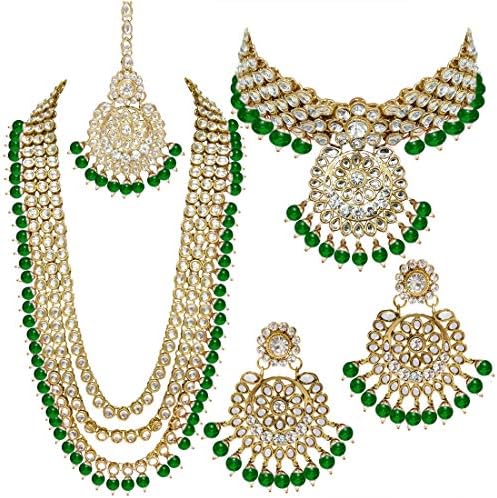 SADHANA COLLECTION Traditional Jewellery Kundan Pearl Necklace Set with Choker Earrings for Women