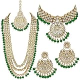 Efulgenz Indian Bridal Jewelry Set - Crystal Rhinestone & Faux Pearl Choker, Earrings & Maang Tikka - View #11