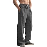 Quskc Men's Baggy Sweatpants Straight Leg Open Bottom Corduroy Pants Casual Drawstring Waist Joggers with Pockets
