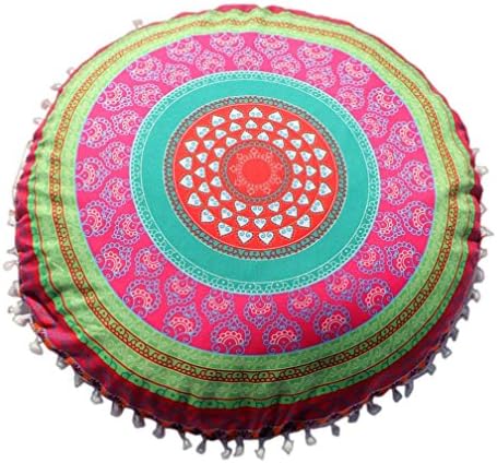 Viahwyt Elephant Pattern Indian Mandala Round Floor Pillows Meditation Cushion Cover Bohemian Throw Pillow Cases Room Sofa Home Decor 43x43 (E)