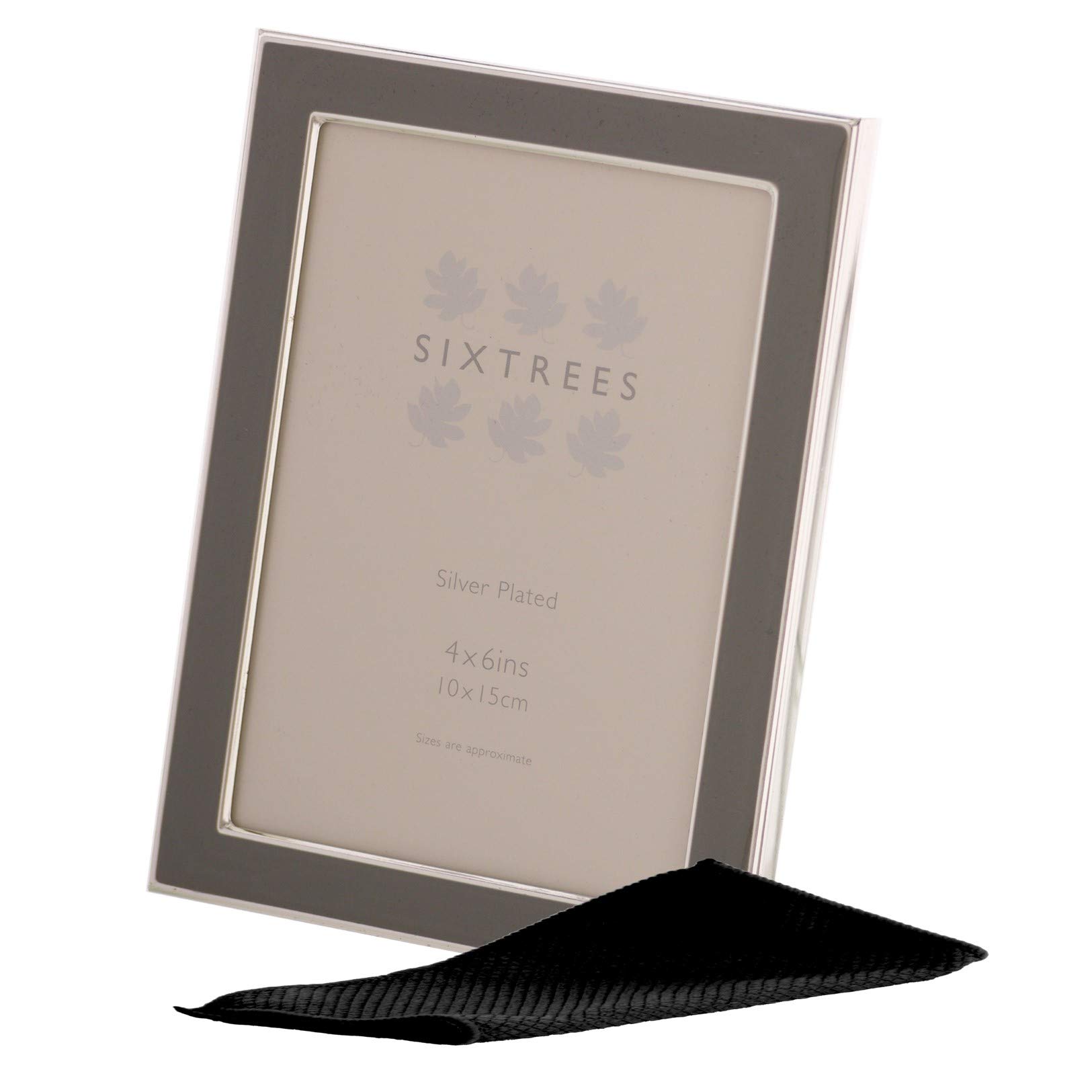 Kew Sixtrees 2-696-46 Silver Plated and Grey Enamel 6x4 inch Photoframe complete with Microfibre Polishing Cloth