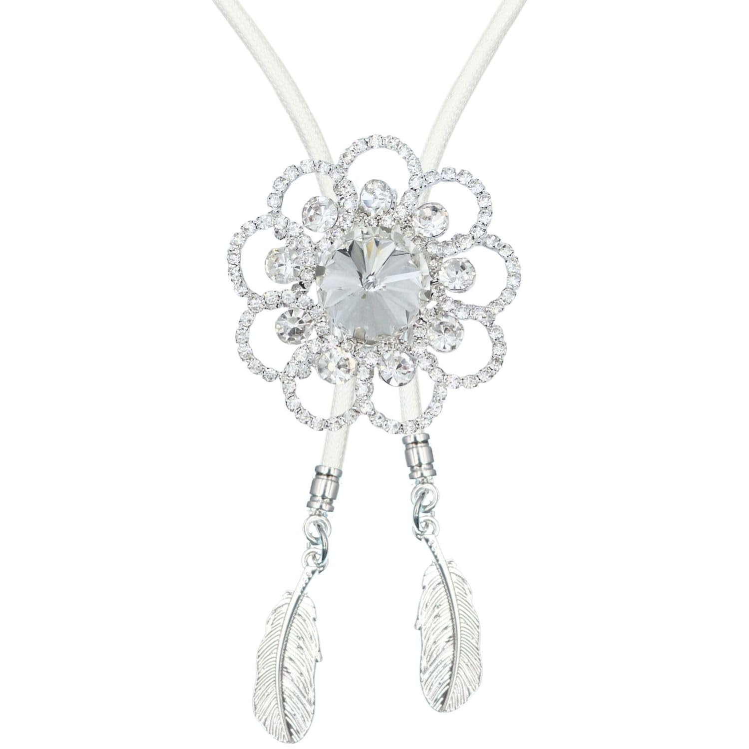 Photo 1 of PEARLY JUN Bolo Tie for Women Men Rhinestone Silver Flower Bling Western Cowboy White Leather Country Style String Wear Shirt Vest