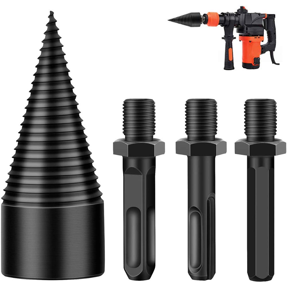 Splitting Wood Cone Drill Bit, Heavy Duty Drill Screw Cone Driver-Log Splitter Screw Cone Kindling Firewood Splitter for Household Electric Drill (32/42mm, Drill Bit Set) (42mm)