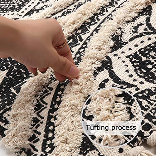 KIMODE Small Throw Rug 2x3, Boho Mandala Area Rug Black Bohemian Tufted
