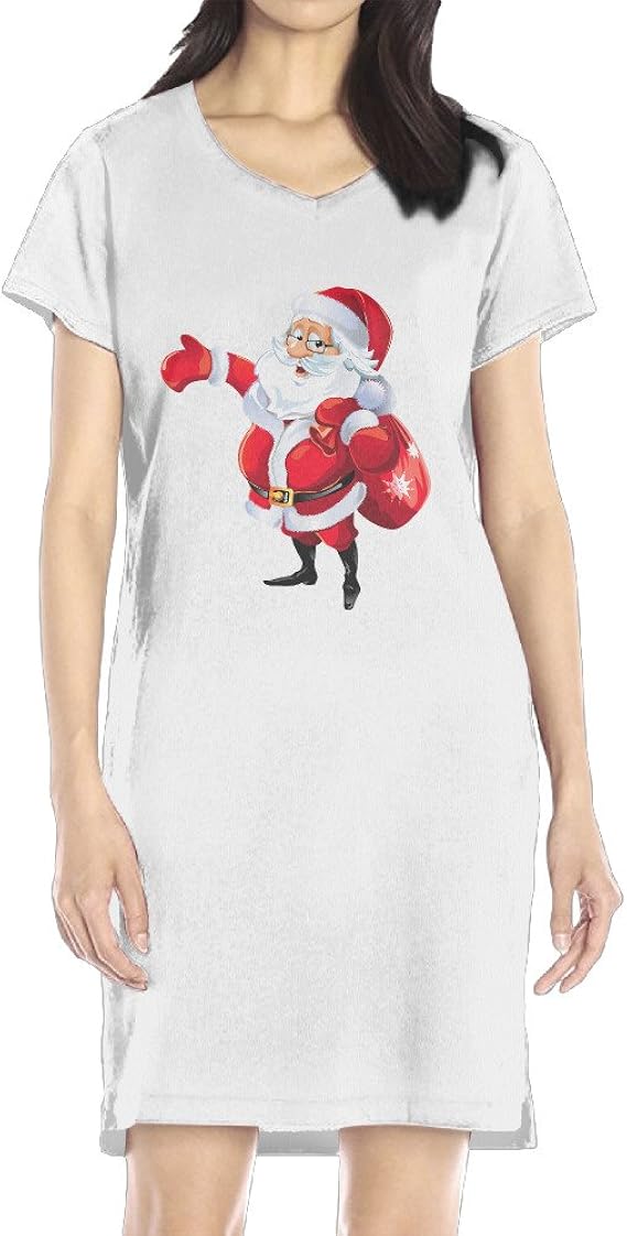 Amazon Co Jp Ciciy 女性ワンピース 綿100 半袖 Vネック メリークリスマス 祝い サンタクロース イラスト ロング丈 ワンピース ルームワンピース カジュアル 春夏秋 文芸 古 White Size Xl 服 ファッション小物