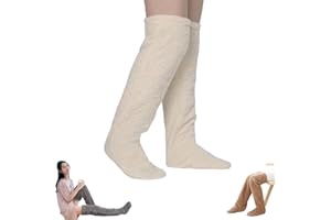 Goose Down Knee Socks for Women – Soft Cozy Over the Knee Long Tube Socks, Fluffy Fuzzy Leg Warmers for Winter (White, One Si