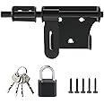 Alise Slide Bolt Gate Latch with Padlock Set,Heavy Duty Barrel Bolts Safety Door Lock,Double Sided Gate Hardware for Barn Fence Gate Inside Doors,6 Inch Solid Stainless Steel Black Latches Set
