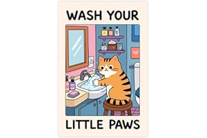 Funny Cat Canvas Poster Wash Your Little Paws Quote Print Bathroom Wall Art for Home Bedroom Office Dorm Living Room Decor Un