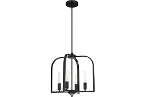 Dolaimi House 4 Light 15'' Rustic Metal Lantern Cage Farmhouse Kitchen Island Pendant Light Fixture,Modern Industrial Black Finish for Dining Room Bedroom Foyer Entry Porch Over Sink(E12 Base)