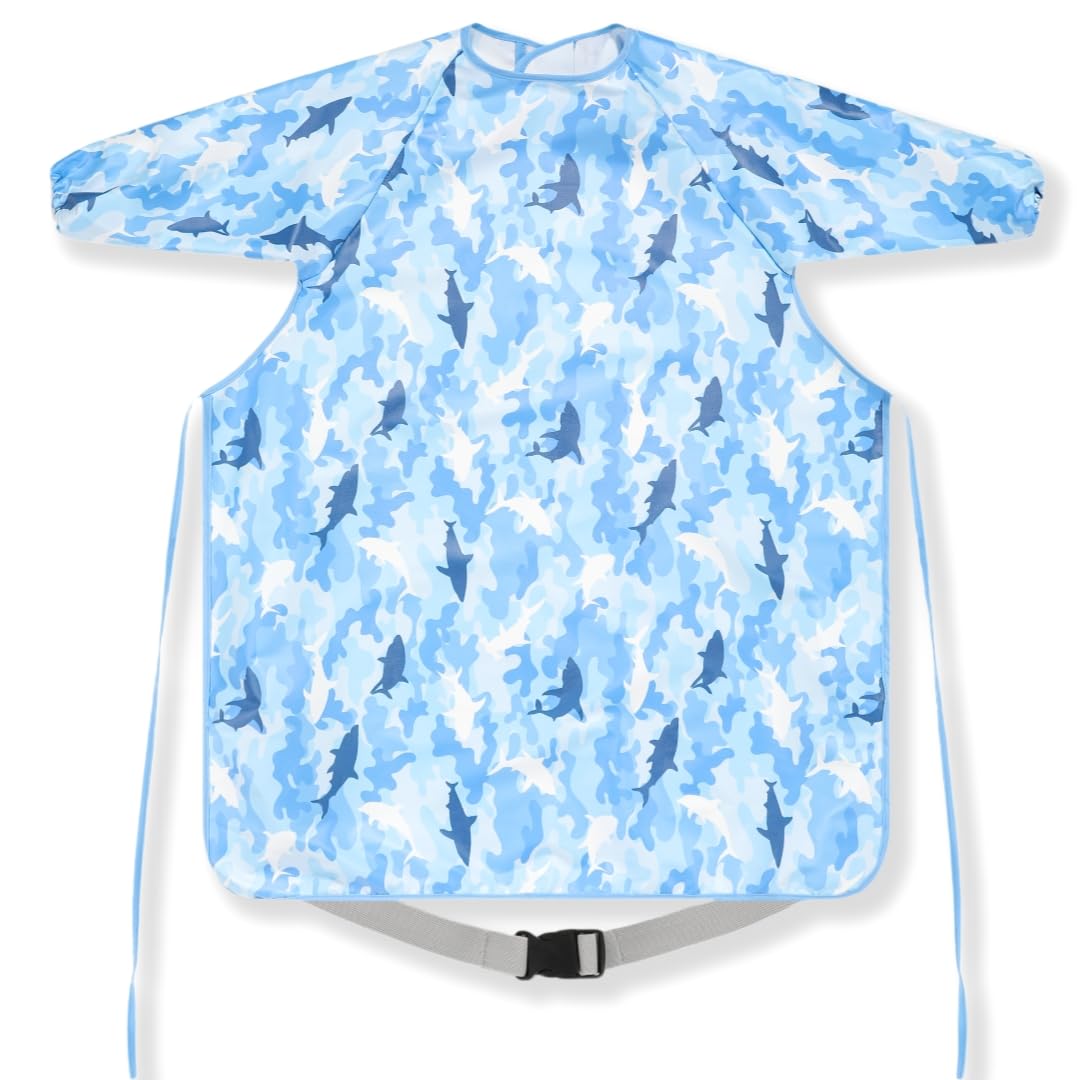 TSD Baby Weaning Bib - Long Sleeved Bib Toddler bibs 6～36Months Waterproof Attaches and Fully Cover to Baby Highchair Pushchair wipeable Machine Washable