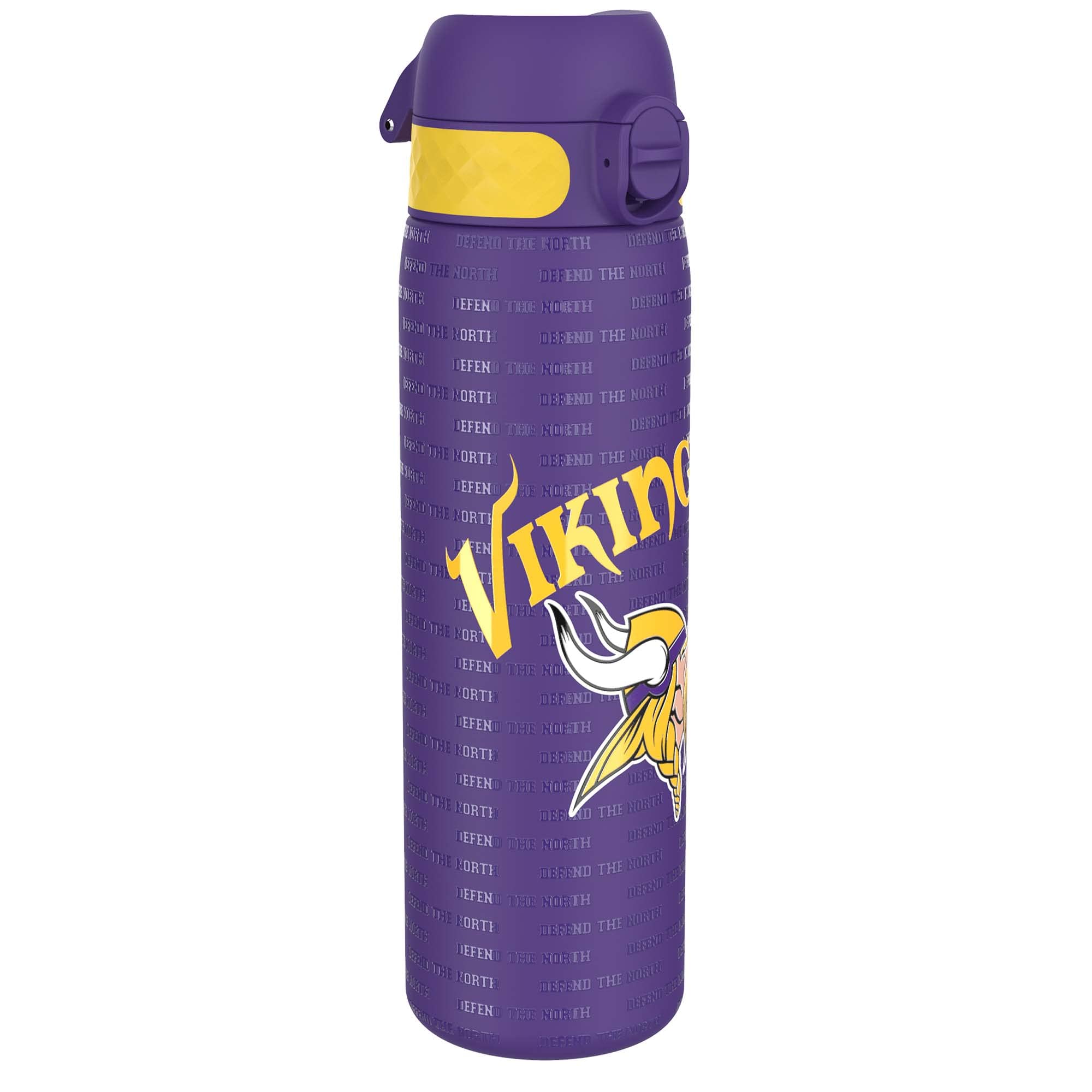 Ion8 NFL Minnesota Vikings Lightweight Steel Water Bottle, 600 ml/20 oz, Non-Insulated, Leak Proof, Easy to Open, Secure Lock, Dishwasher Safe, Flip Cover, Fits Cup Holders, Metal Water Bottle