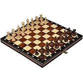 Wegiel Handmade European Travel Magnetic Chess Set - Wooden 10.4 Inch Board With Carved Wood Pieces