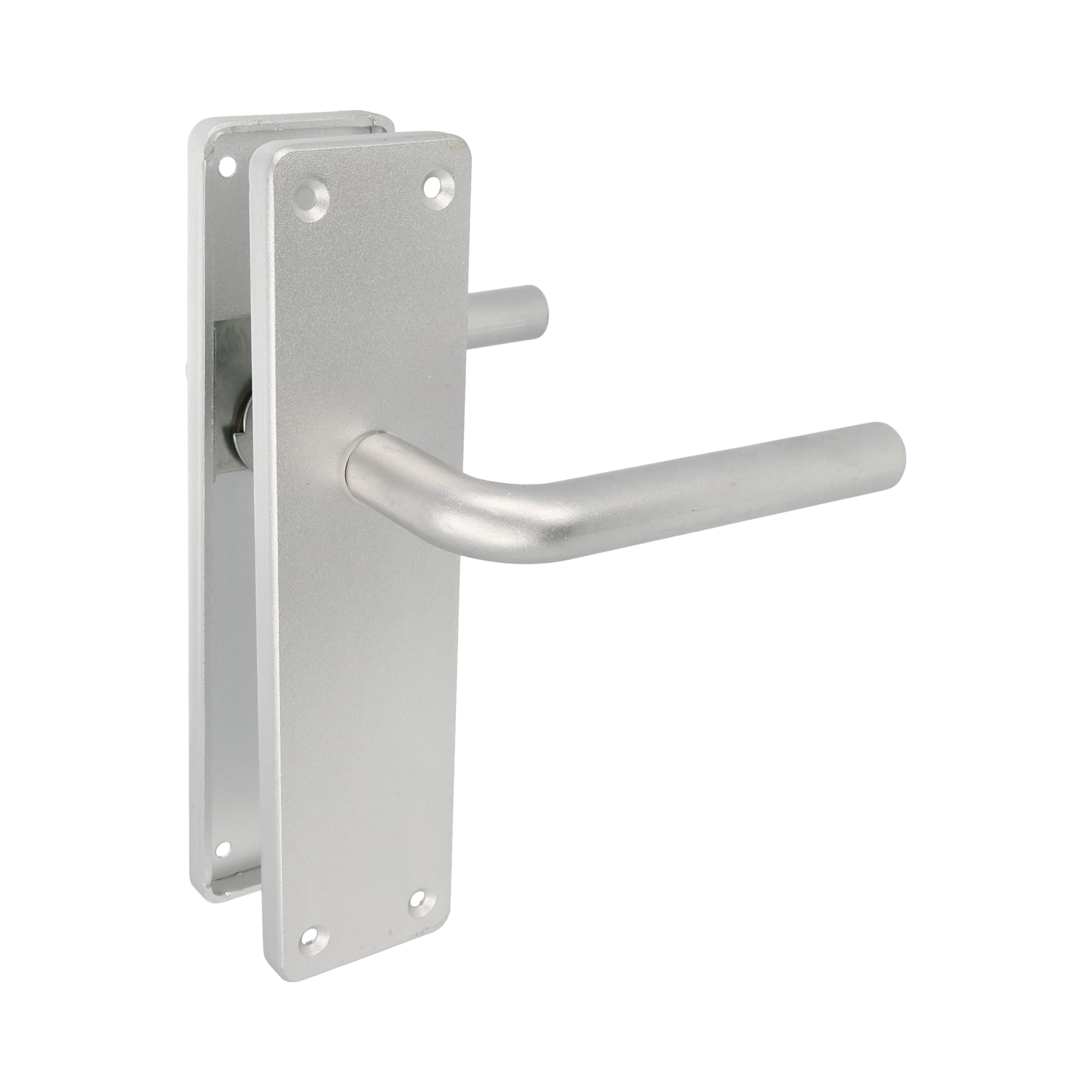 Amig - Silver Plated Aluminium Square Plate Curved Handle for Entrance and Entrance for Indoor and Outdoor Use - 222 x 55mm Handle with Decorative Modern Crank Handle