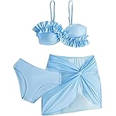 SHENHE Girl's 3 Piece Swimsuits Spaghetti Strap Ruffle Bikini Bathing Suit with Cover Up Skirt