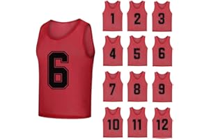 SHIJIXING 12 Pack（1-12） Numbered Pinnies/Soccer Training Bibs/Basketball Jerseys for Kids,Youth and Adults