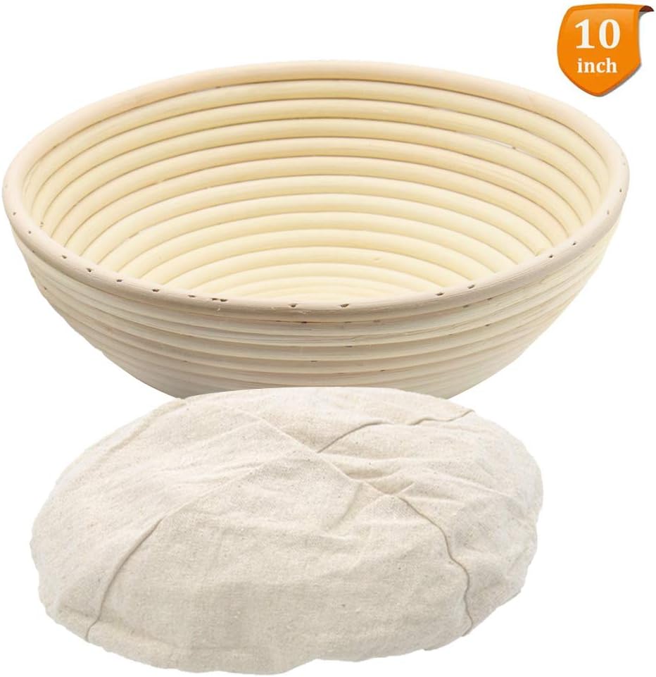 10 Inch Round Bread Banneton Proofing Basket, Sourdough Lame bread making starter baking tools Baking Bowl Dough, Great gifts for Sourdough Starter and Making Artisan Homemade Bread, NO proofing kit