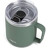 Predate 14 Oz Stainless Steel Green Coffee Mug with Handle and Lid – Double Wall Thermal Coffee Cup – Dishwasher Safe Insulated Tumbler Keeps Drinks Hot & Cold – For Home, Office, Travel