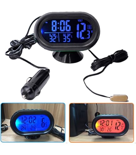 Amazon.com: Riloer 12V Multi-Function car Cigarette Lighter LCD Clock,  Indoor Outdoor Car LCD Digital Thermometer, Tempeure Meter Clock Probe  Sensor : Automotive