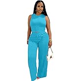 Kinivi Women's Sleeveless 2 Piece Loungewear Set Soft Tank Top Wide Leg Pants Comfortable Casual Summer Outfit