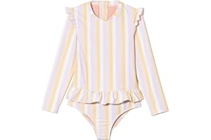 LDIOIF Girls One Piece Swimsuits Zipper Rash Guard Long Sleeve Bathing Suit with Ruffle Hem UPF50+