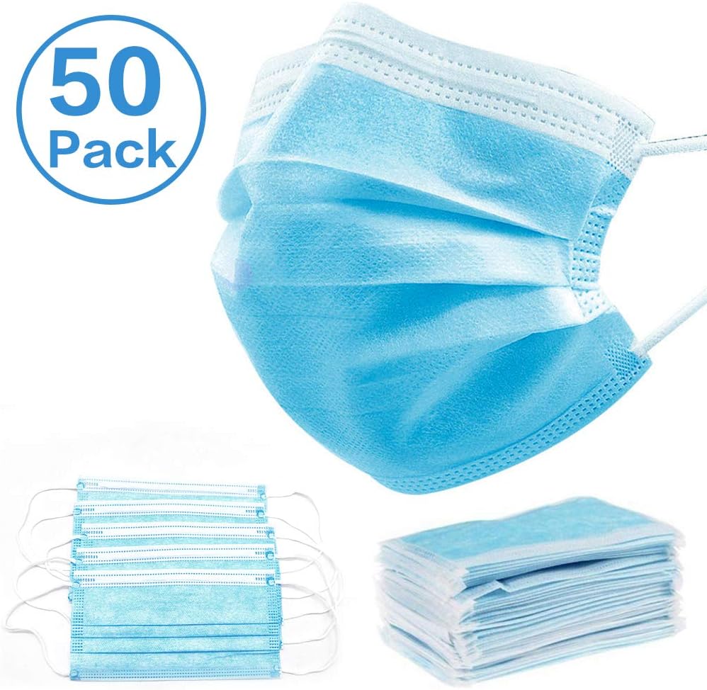 Disposable Face Mask Earloop Mouth Cover Dust Face Mouth Masks (Blue 50 Pcs)