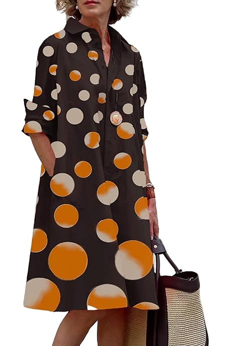 ZOCANIA Shirt Dresses for Women Midi Length Long Sleeve Button 