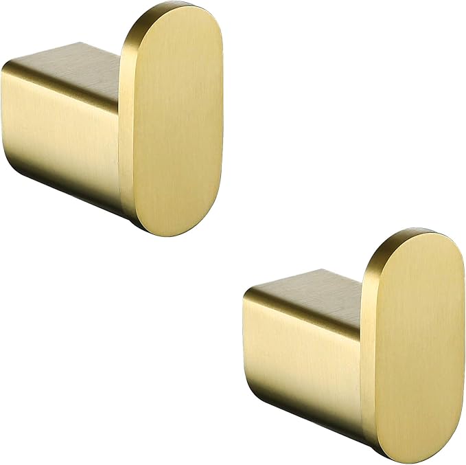 Hanting Brushed Gold Coat Hooks, 2 Count, Robe Hook for Bath and