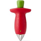 Chef'n Strawberry Huller Stem Remover Fruit Corer Tool Red | Removes leafy tops &amp; pale cores quickly, push-button claw minimizes fruit waste, easy berry prep, dishwasher safe tool.