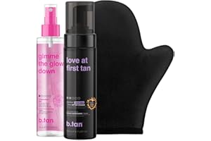 b.tan Violet Self Tan Foam & Face Mist Kit | Lovers Bundle - Dark Sunless Tanning Mousse, Bronzing Glow Gradual Facial + Body Spray, Mitt Applicator, 1 Hour Express, No Fake Tanner Smell, 6.7 Fl Oz