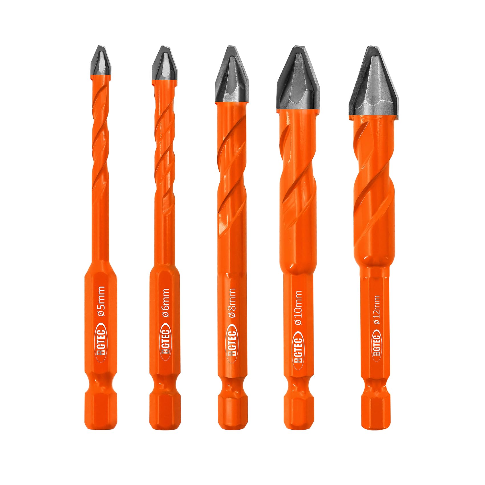 BGTEC High Hardness Skewed Head Eccentric Drill Bits Set-5pcs 5/6/8/10/12mm Carbide-Tipped Drill bit for Wood Plastic Masonry Ceramic Tile Glass Concrete Marble Brick