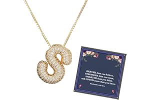 DIOWUS Bubble Letter Necklace Gold for Women，Charm Balloon Initial Letter Pendant Zirconia Inlaid Necklaces Fashion Gifts Jewelry